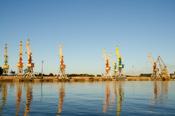 cranes in harbor