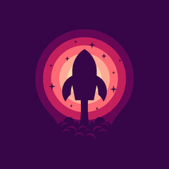 Obraz premium Flat design rocket ship. Vector illustration flying rocket. Space rocket launch. 