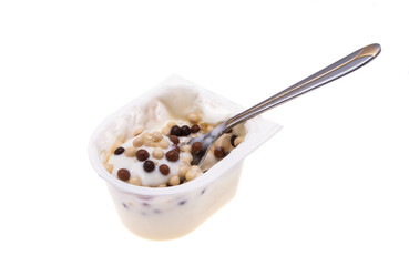yogurt in a plastic cup isolated