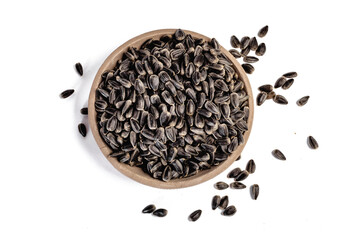 Sunflower seeds in a plate on a white background