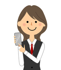 スマホを持つ制服姿の女性
