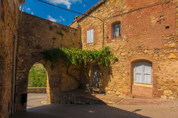 Fototapeta na wymiar The main entrance to the historic village of Murlo, Siena Province, Tuscany, Italy 