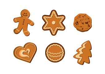 Christmas gingerbread cookies icon set vector. Gingerbread icon set vector isolated on a white background. Christmas decorative cookies with icing clip art