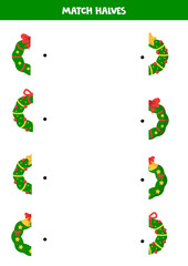 Find half to each Christmas wreath. Logical worksheet.