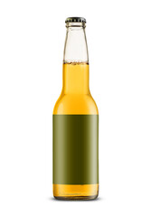 glass bottle with beer and green label