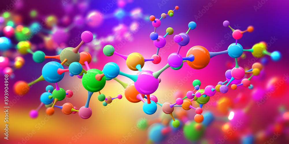 Leinwandbilder bright, colorful model. science background with molecule. abstract atomic structure for science or m