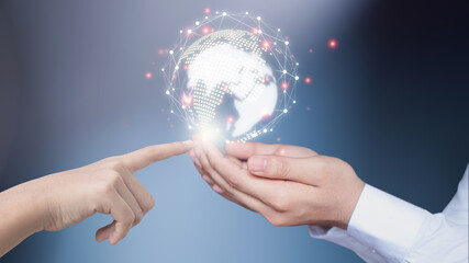 Business people are using innovative technology. Mixed media, digital concepts and connecting the world.