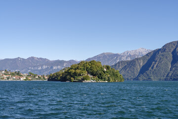 Fototapeta na wymiar Comacina small island on the Lake Como, Province of Como, Lombardy region, Northern Italy