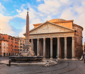 Fototapeta na wymiar Fontana del Pantheon in front of Pantheon roman temple Piazza della Rotonda Rome Italy