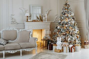 White room with stylish modern Christmas and new year interior design