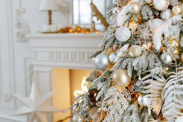Beautiful Christmas tree with festive decor, close-up