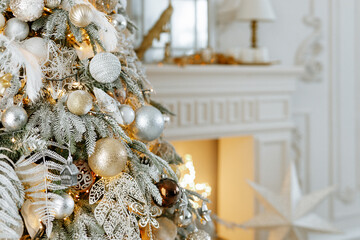 Beautiful Christmas tree with festive decor, close-up