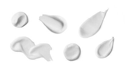 Cosmetic cream smear set isolated on white background. Facial and body skin care beauty product smudges and strokes. Moisturizer lotion samples