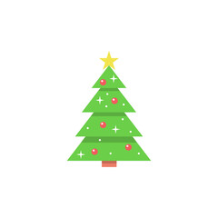 Fototapeta premium Christmas tree with decorations and a star. Flat style. Vector illustration for greeting card, invitation or banner. 