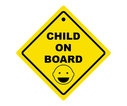 Child on Board sign with yellow background, child on board