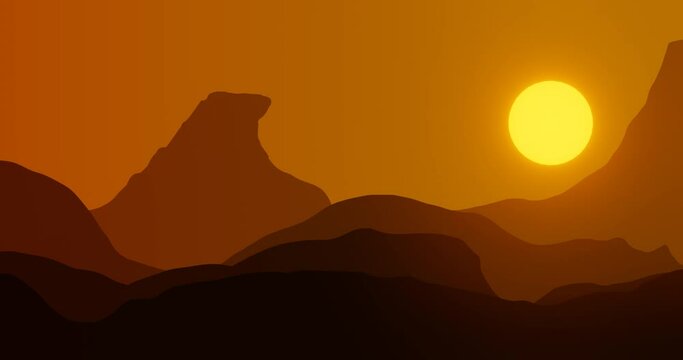 Flat illustration with desert landscape and sun movement and day and night change
