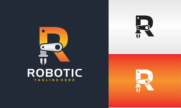 Initials R Robot Arm Logo