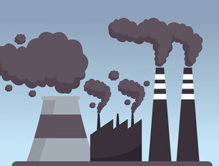 save the world environmental poster with factory polluting scene