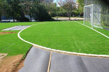 Fototapeta premium Artificial turf soccer field construction