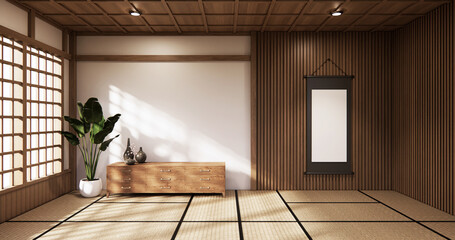The wooden cabinet japanese style. 3d rendering