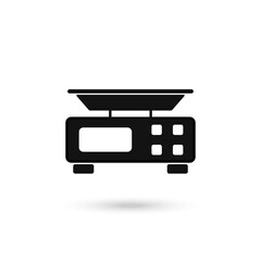 Electronic market scale. Scale icon in flat. Food scale icon. Weight scale icon. Supermarket equipment. Vector illustration.