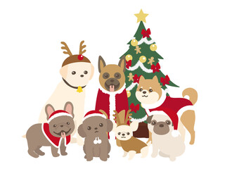 クリスマスのコスチュームを着たペット　犬と猫と小動物