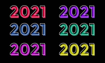 Colorful collection of 2021 Happy New Year text design. 2021 number design template