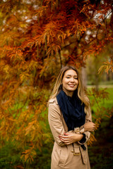 Beautiful young woman in autumn park