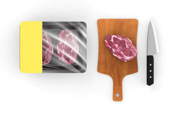 Sealable plastic tray for meat schnitzels. Packaging template mockup collection. 3d illusration