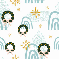 Merry Christmas and Happy New Year seamless pattern illustration. Trendy style. Vector design template. Design for poster, card, invitation, placard, brochure, flyer.