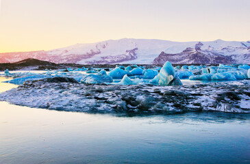 Icebergs at the Glacier Lagoon Jökulsárlón in Iceland, Europe