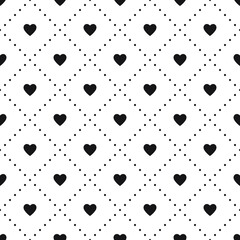 Heart seamless pattern, Black endless heart pattern on white background, vector illustration. Valentine's Day Pattern. Anniversary, Birthday. Love. Sweet Moment. Wedding.