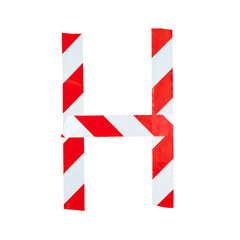 Letter H from red and white warning tape. Isolated on white background