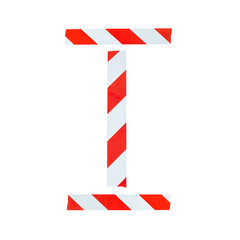 Obraz premium Letter I from red and white warning tape. Isolated on white background