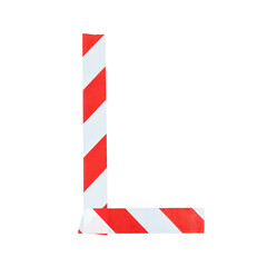 Letter L from red and white warning tape. Isolated on white background