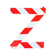 Letter Z from red and white warning tape. Isolated on white background