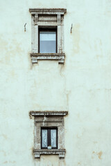 marble framed windows of old building, Pescocostanzo, Abruzzo, Italy