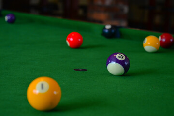 billiard table with balls