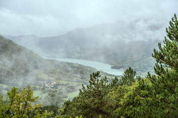 Barrea lake aerial, Abruzzo, Italy