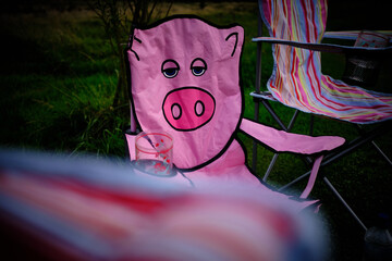 Camping chair with a Pig.