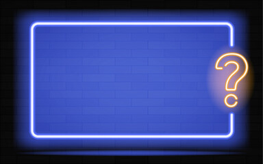 New Realistic neon sign of Quiz frame logo for decoration and covering on the dark wall background.