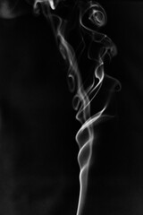 Abstract white smoke forms and spirals on black background 1