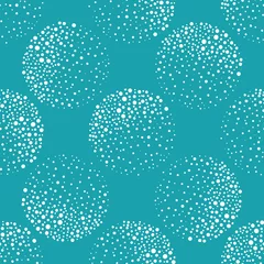 Tapeten Abstract white dotted circles with texture shading effect. Seamless vector pattern on aqua blue background. Round spheres backdrop with handcrafted elements. Repeat for wellbeing, spa, beach products © Gaianami  Design