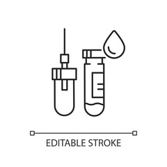 Vacuum test tubes linear icon. Blood analysis. Clinical diagnostic for diabetes. Health care. Thin line customizable illustration. Contour symbol. Vector isolated outline drawing. Editable stroke
