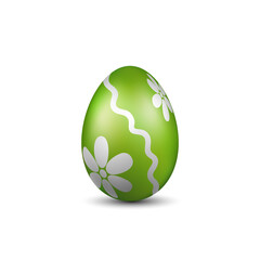 Easter egg 3D icon. Green silver egg, isolated white background. Bright realistic design, decoration for Happy Easter celebration. Holiday element. Shiny pattern. Spring symbol. Vector illustration