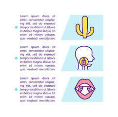 Sore throat symptoms concept icon with text. Things happening after you got cold. Suffer from infection. PPT page vector template. Brochure, magazine, booklet design element with linear illustrations