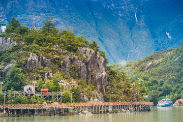Caleta Tortel / Aysen / Chile - 02/01/ 2018:View from Caleta Tortel bay in Patagonia.