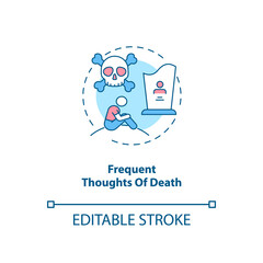 Frequent death thoughts concept icon. SAD symptom idea thin line illustration. Depressed mood. Suicidal ideation. Death anxiety. Vector isolated outline RGB color drawing. Editable stroke