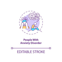 People with anxiety disorder concept icon. SAD risk group idea thin line illustration. Persistent worry. Social phobia, panic attacks. Vector isolated outline RGB color drawing. Editable stroke