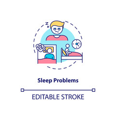 Sleep problems concept icon. Antidepressants side effect idea thin line illustration. Insomnia, night terrors. Stress, jet lag. Vector isolated outline RGB color drawing. Editable stroke